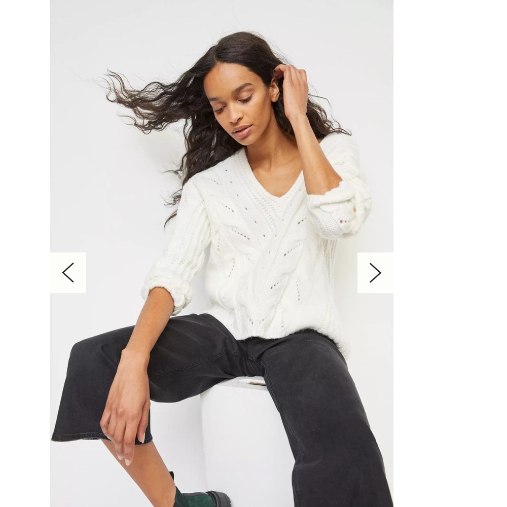 Anthropologie V-Neck Sweater Pullover Chunky‎ Knit Jumper Size XS